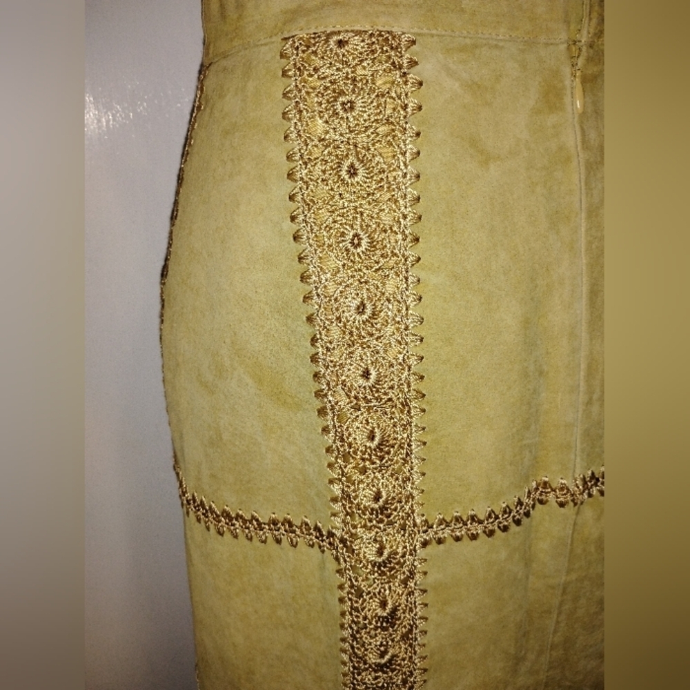 VINTAGE CROCHETED PATCHWORK LEATHER MAXI SKIRT - image 10
